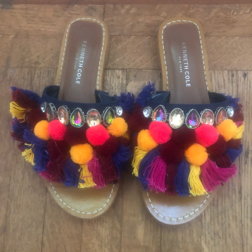 Kenneth Cole furry multicolor slides sandals